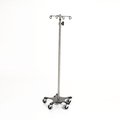 Midcentral Medical SS IV Pole W/2 Hook Top, No Lose Thumb Knob, 5-Leg 16"dia. 22 lb. Base W/3” Casters MCM221